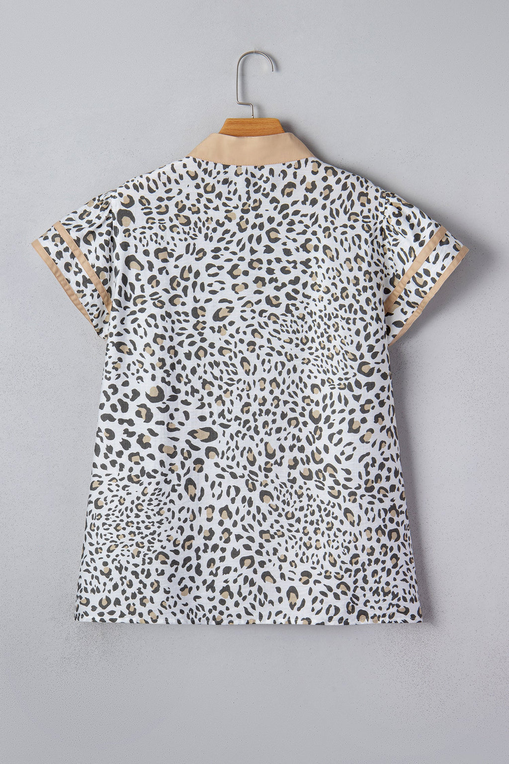 Leopard Colorblock Patchwork V-Neck Cap Sleeve Blouse