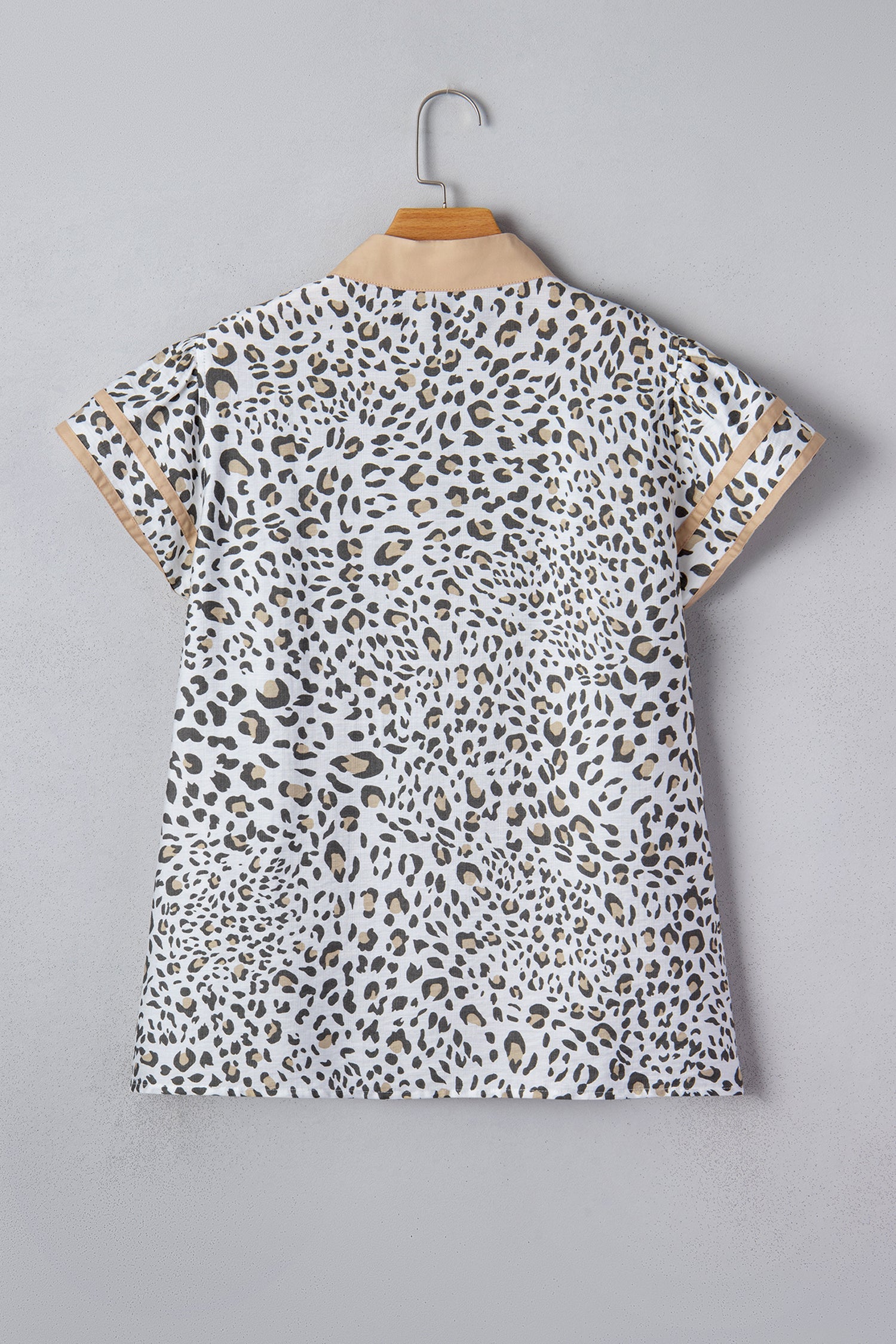 Leopard Colorblock Patchwork V-Neck Cap Sleeve Blouse