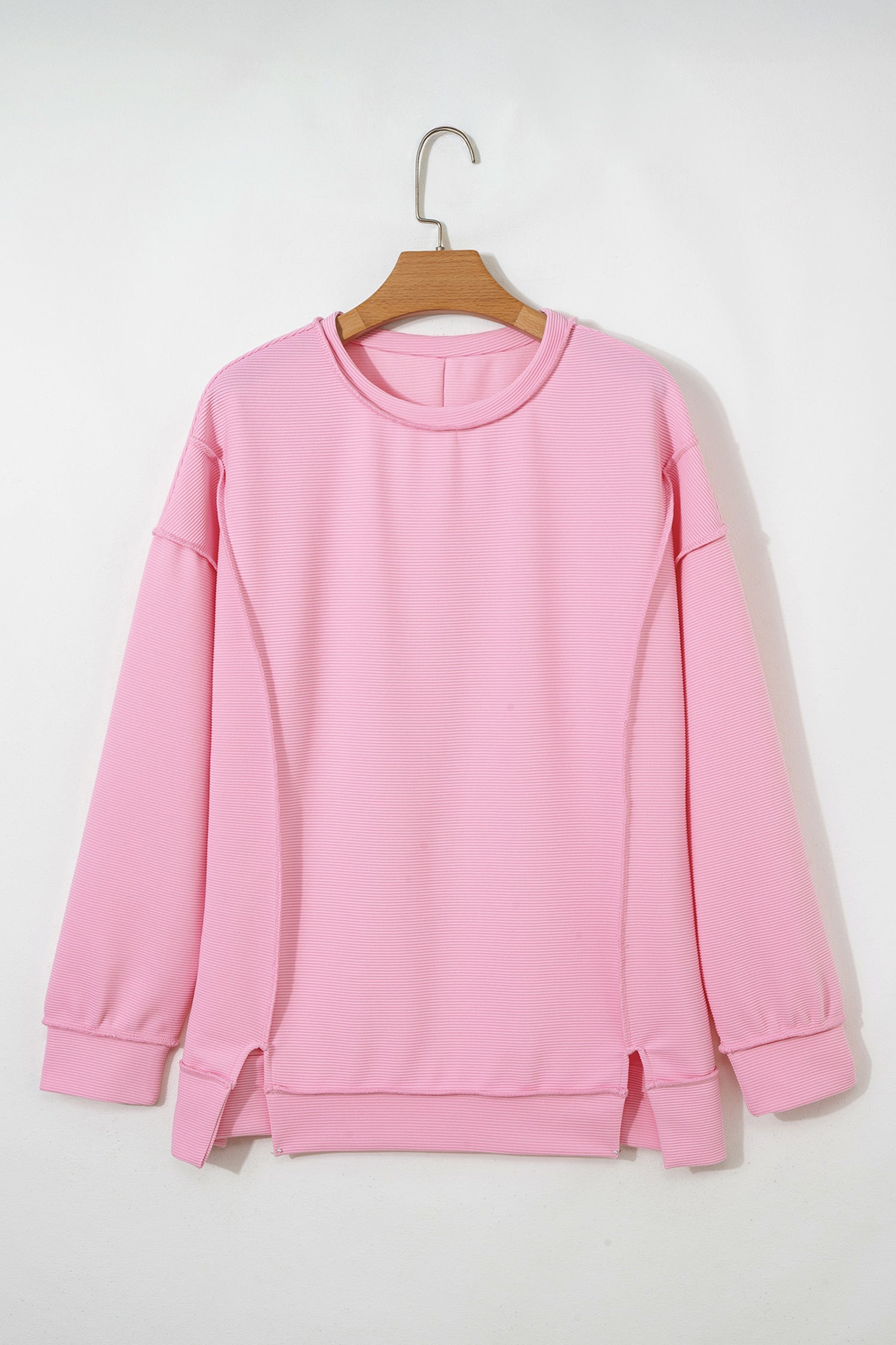 Ribbed Exposed Seam Drop Shoulder Pullover
