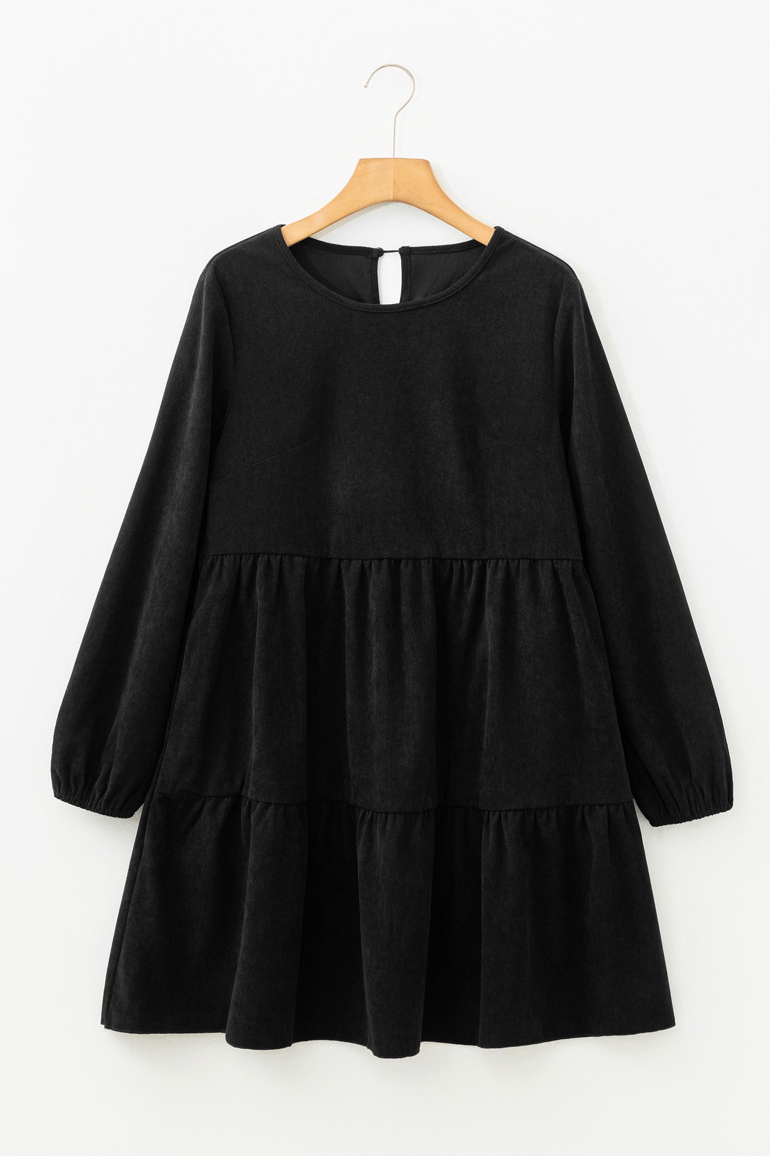 Solid Lantern Sleeve Tiered Mini Dress