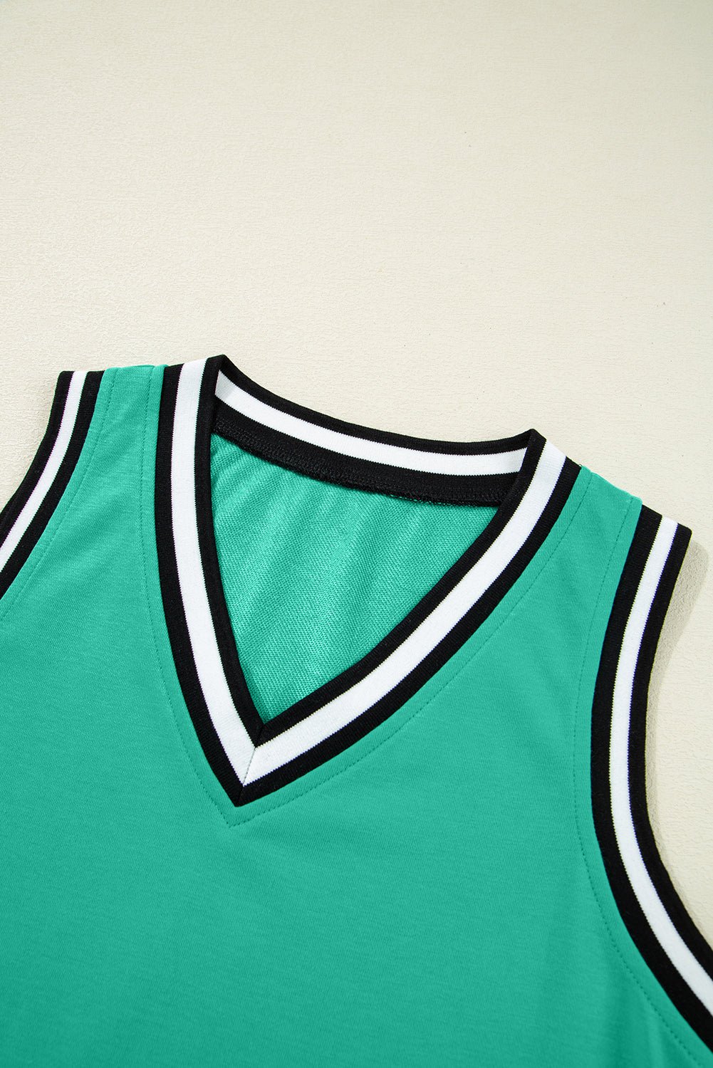 Solid Contrast Trim V-Neck Sleeveless Mini Dress