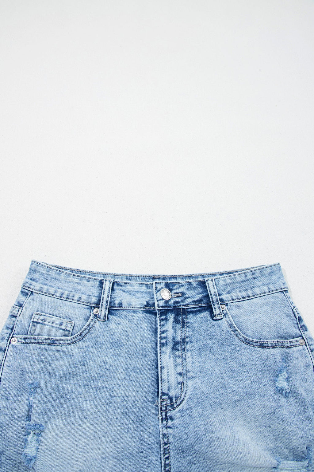 Distressed Denim Acid Wash High Waist Shorts