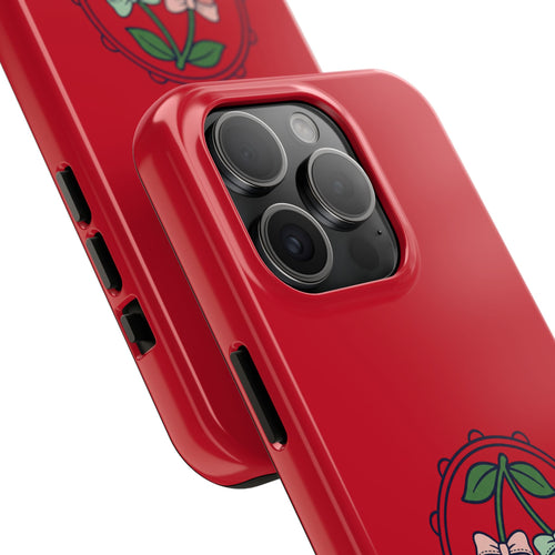Cherry Blossom Tough Phone Case — Protective Red Phone Cover with Floral Cherry Graphic