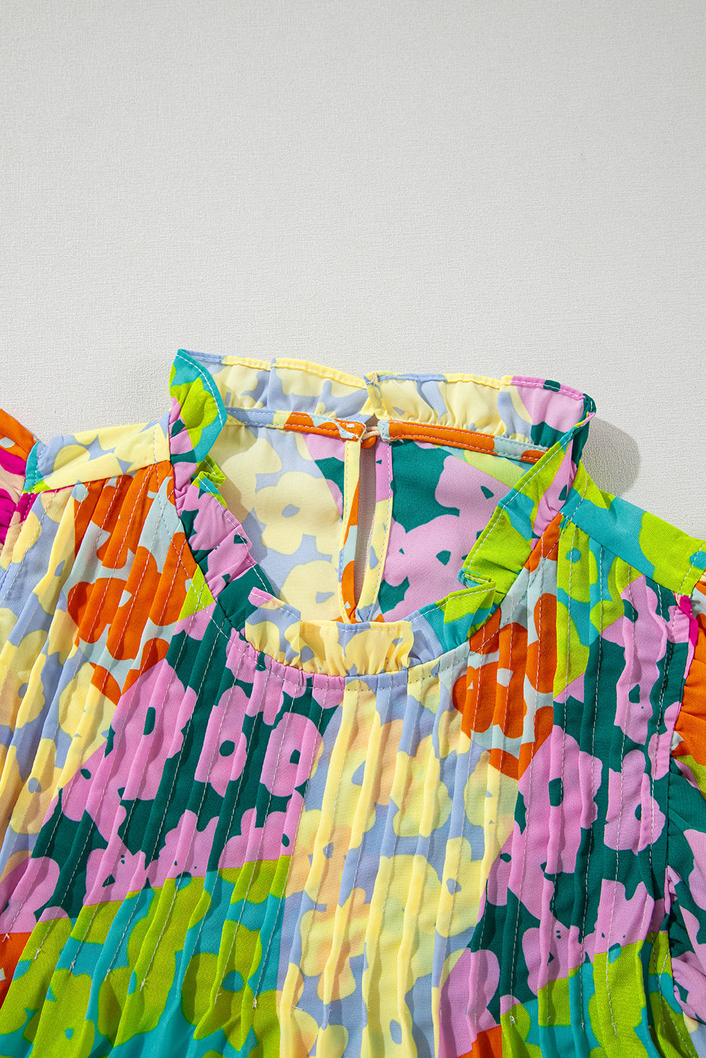 Abstract Leopard Pleated Flutter Sleeve Blouse