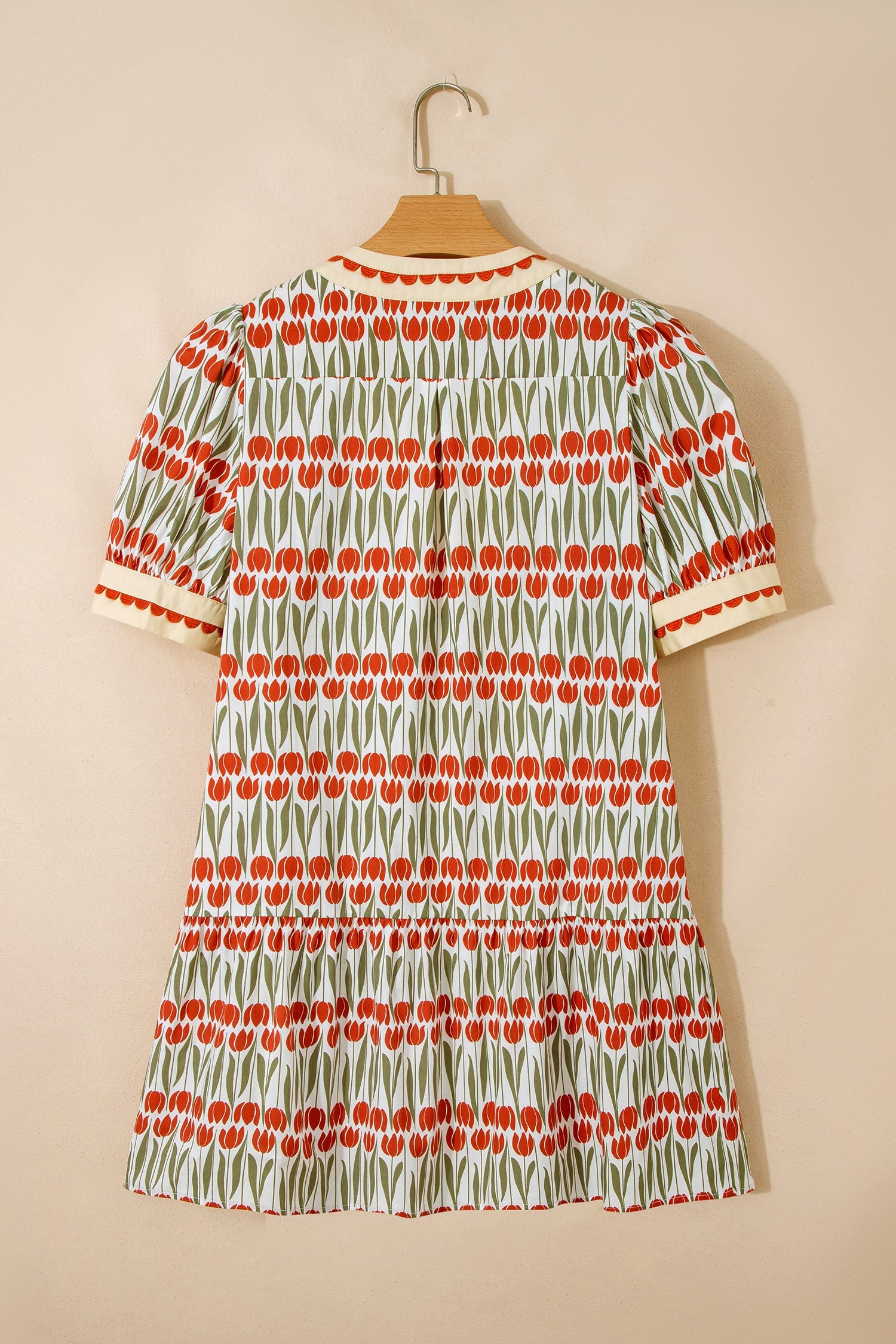 Floral Tulip Stripe Short Puff Sleeve Mini Dress
