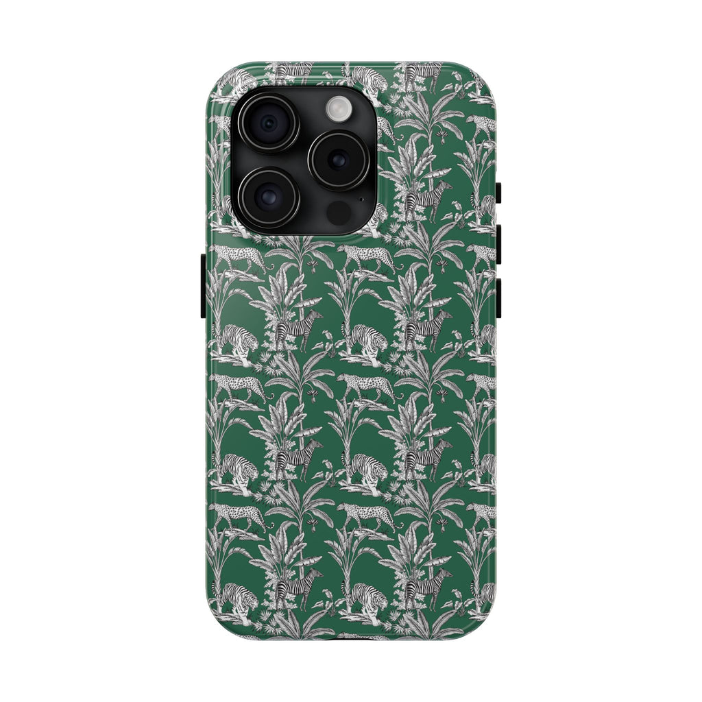 Tough Phone Case — Vintage Botanical Leopard Pattern (Green)
