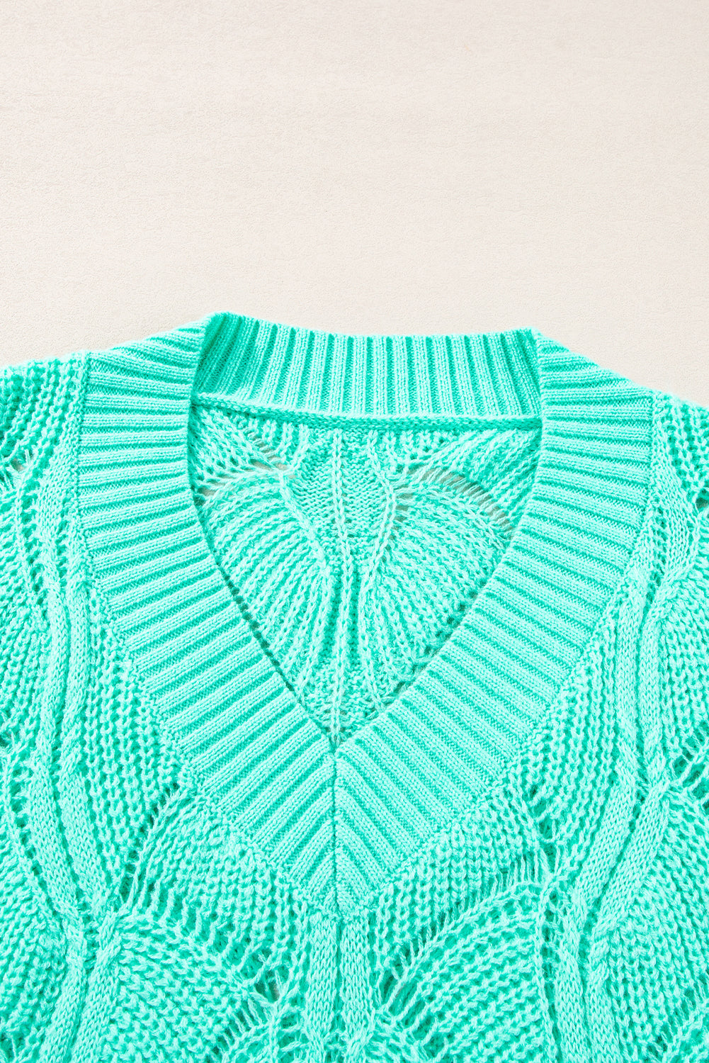 Hollow-Out Knit V-Neck Drop Shoulder Sweater