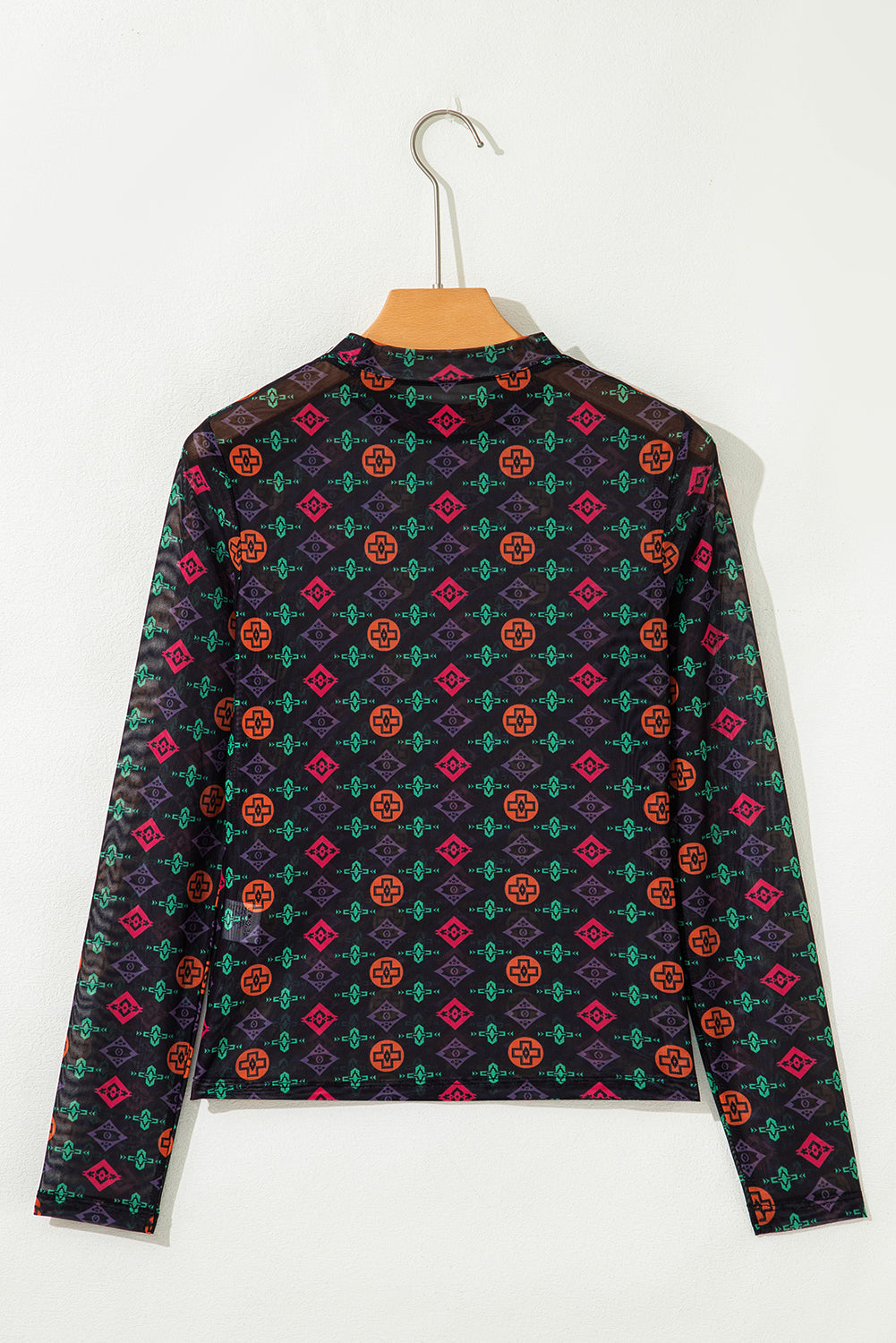 Western Aztec Mesh Long Sleeve Top