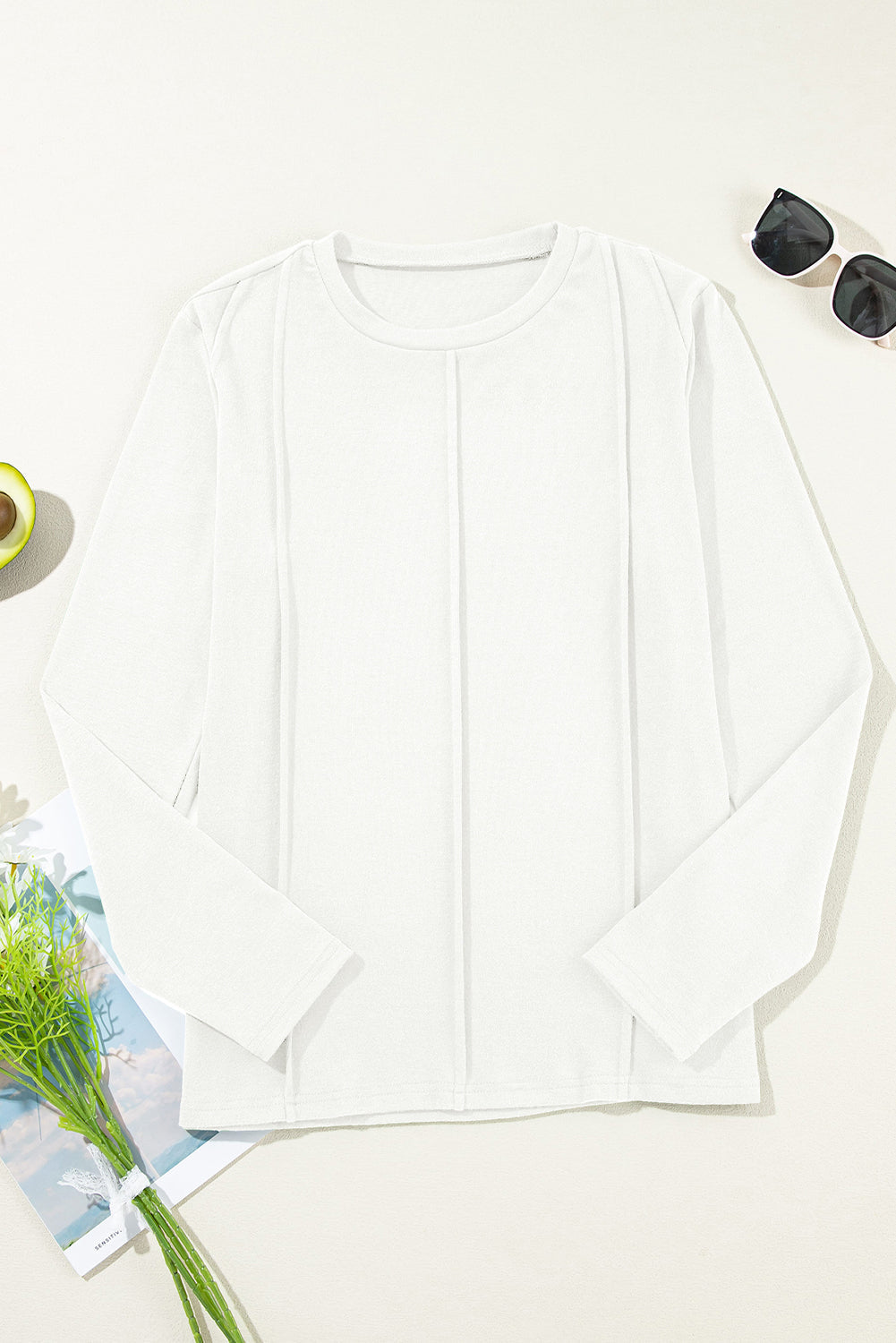 Solid Reverse Seam Crew Neck Long Sleeve Top