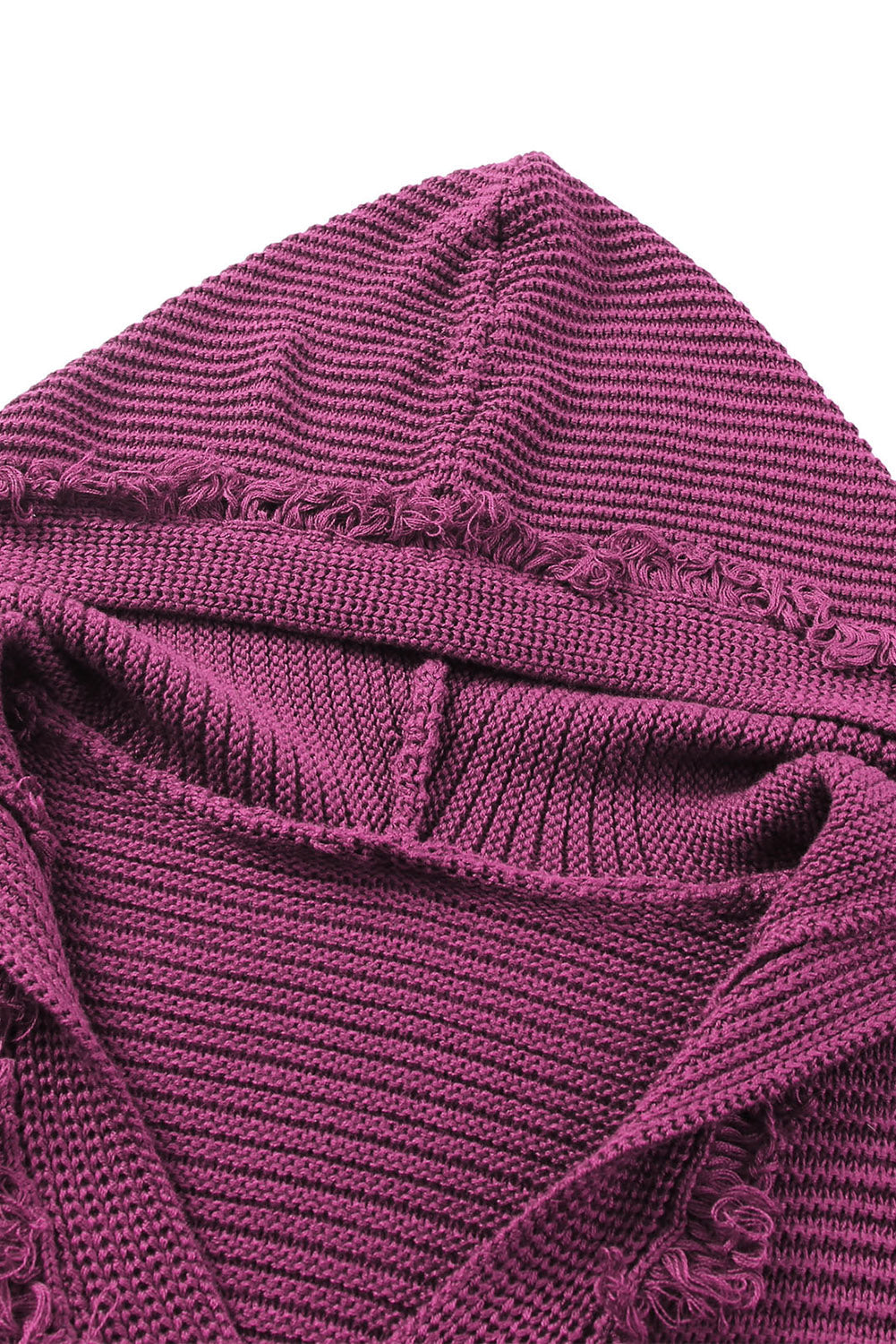 Solid Ribbed Drop Shoulder Hooded V-Neck Sweater