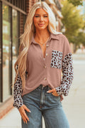 Western Leopard Corded Knit Patchwork Shacket