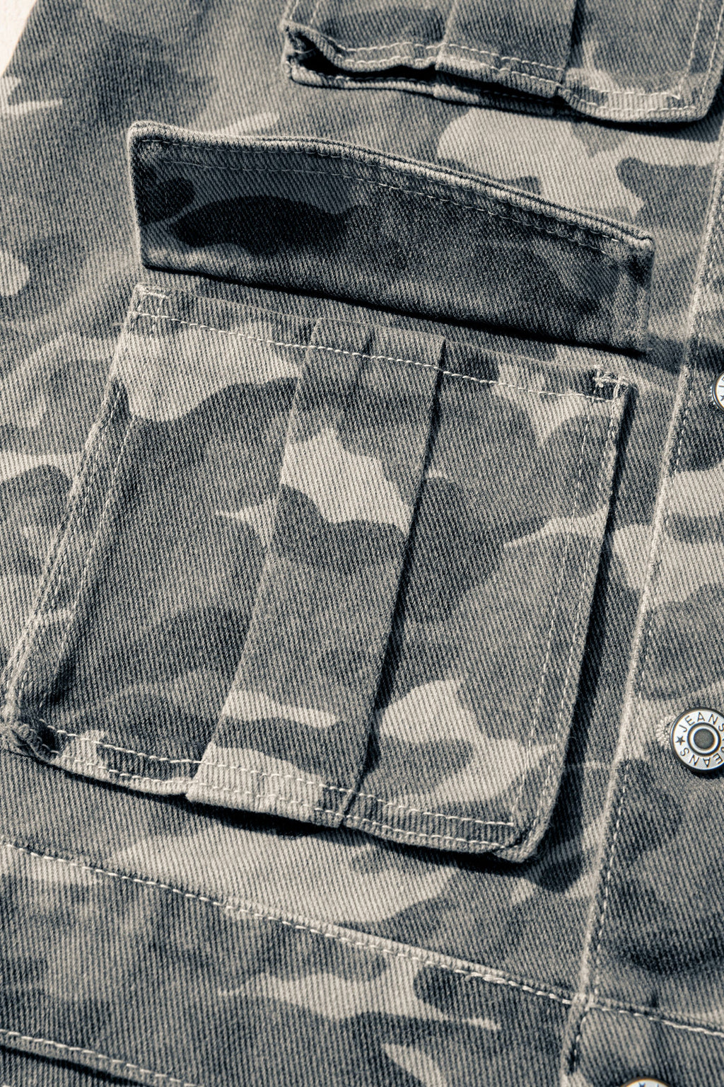 Camo Denim Cargo Pocket Buttoned Vest