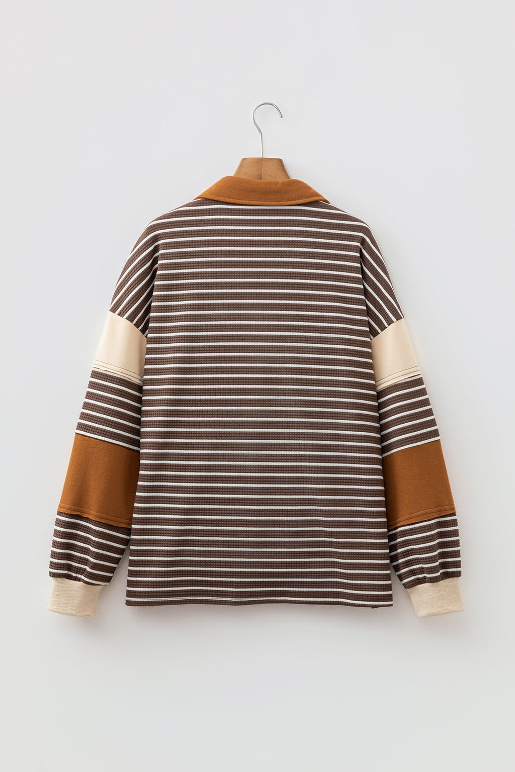 Stripe Colorblock Collared V-Neck Long Sleeve Top