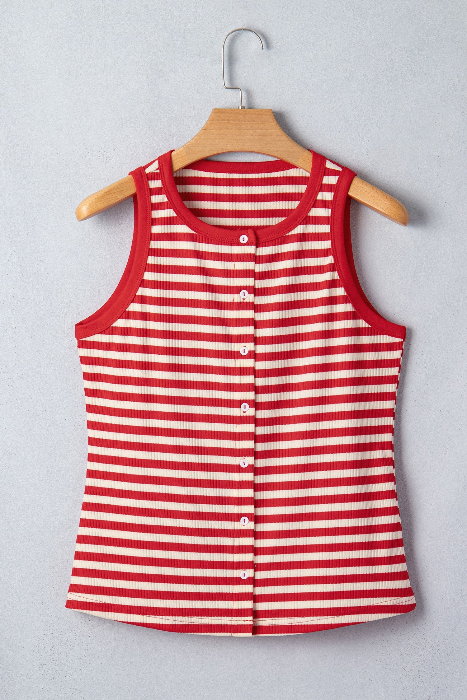 Stripe Ribbed Knit Buttoned Tank Top