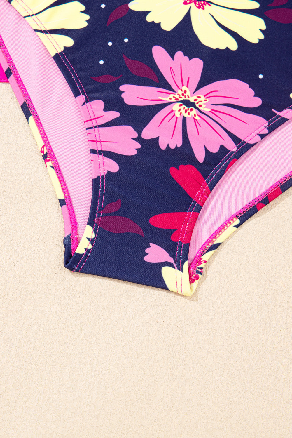 Solid Tie Strap Top & Floral Bottom Tankini Set