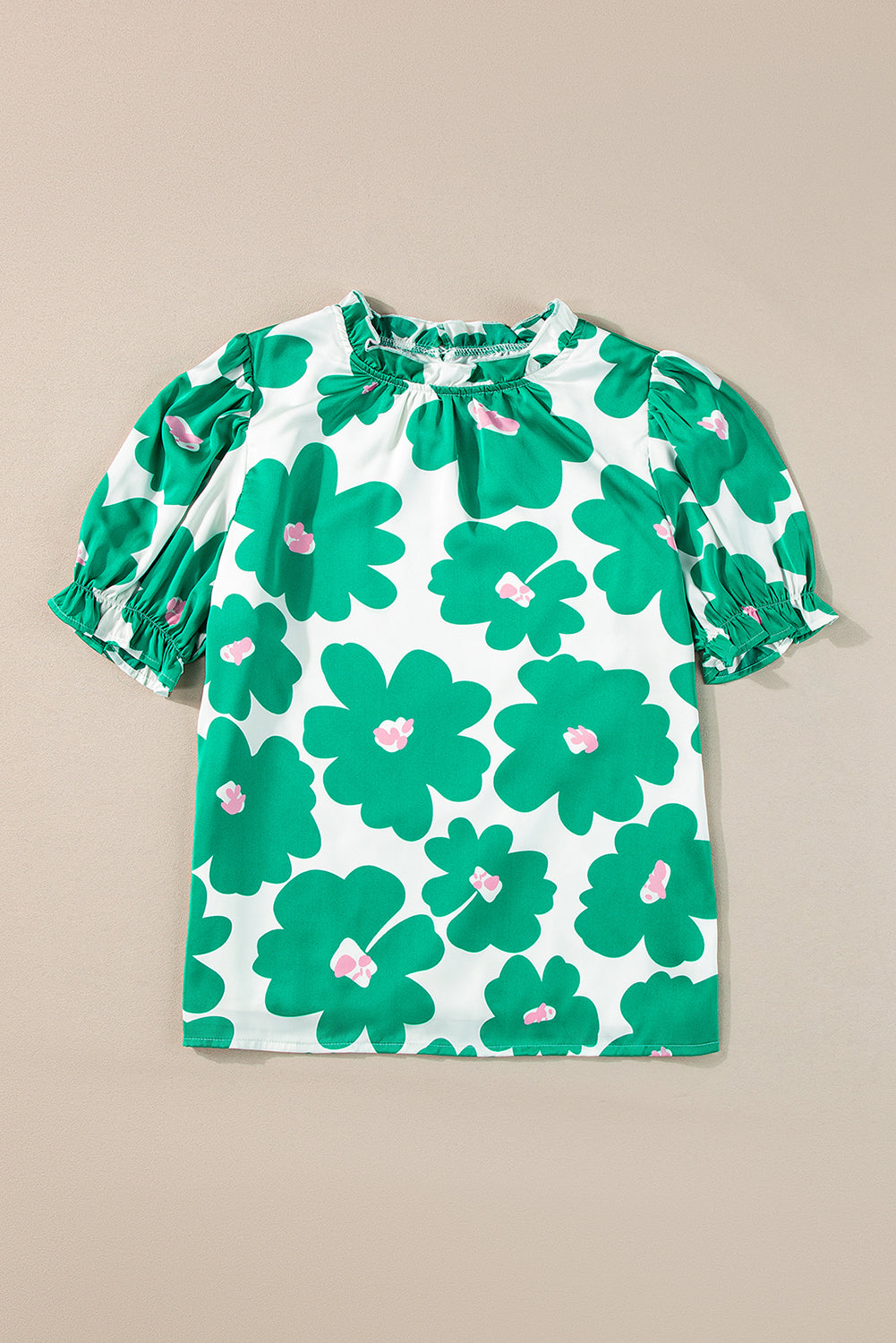 Floral Puff Sleeve Frilled Neck Blouse