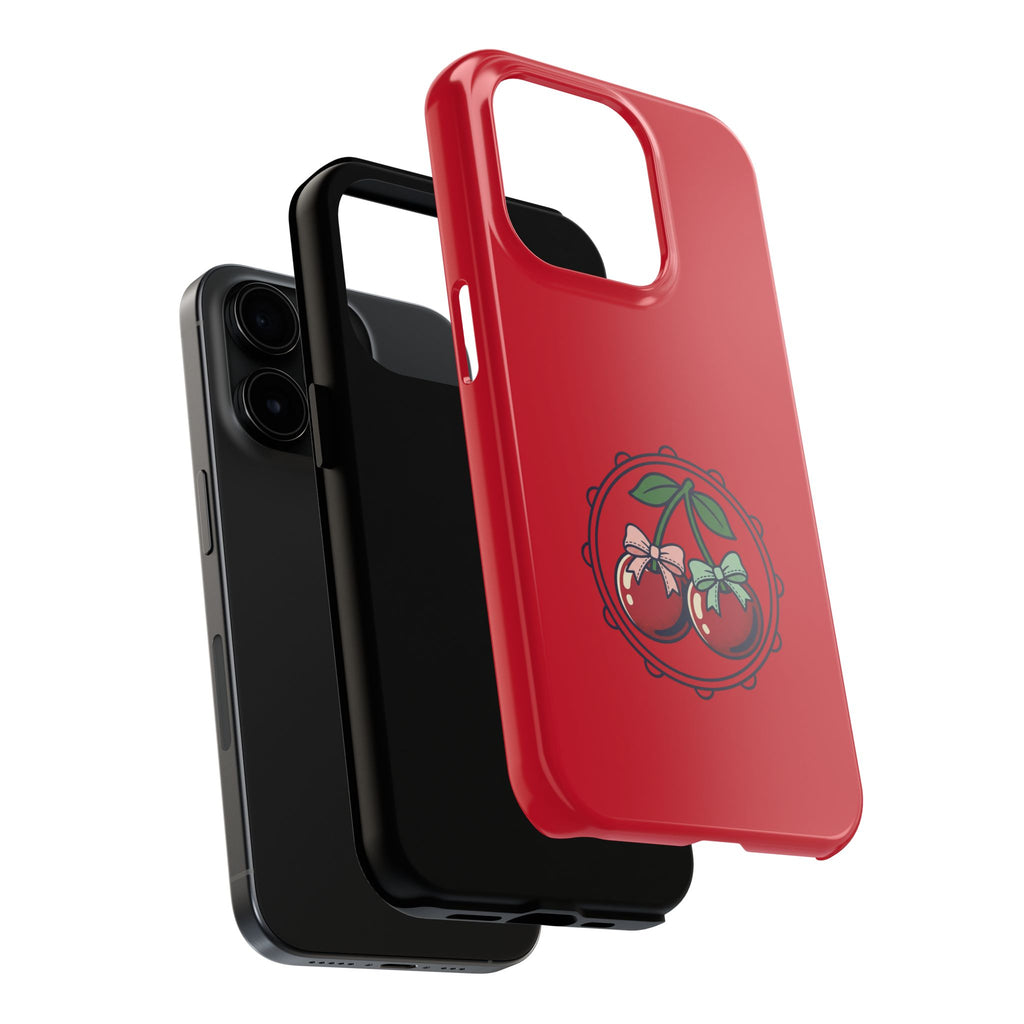 Cherry Blossom Tough Phone Case — Protective Red Phone Cover with Floral Cherry Graphic