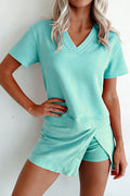 Mineral Wash V-Neck Tee & Skort Set