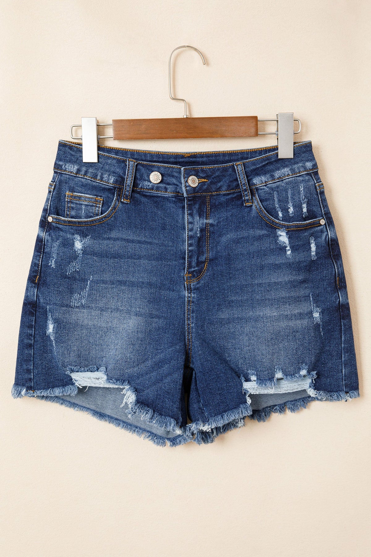 Distressed Denim Asymmetric Raw Hem Shorts