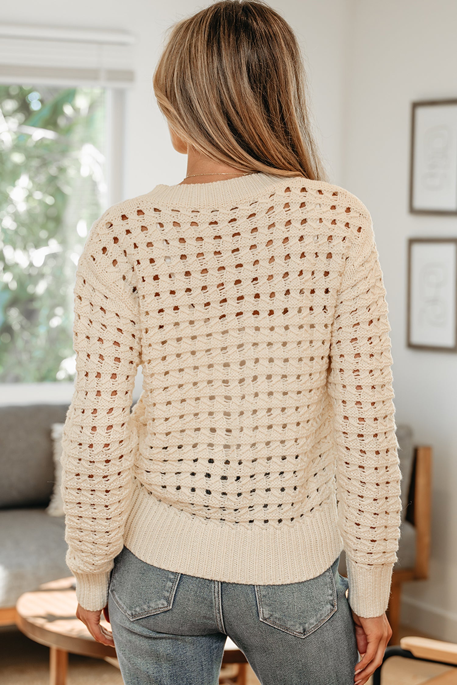 Hollowed Knit Zip Up Sweater Cardigan