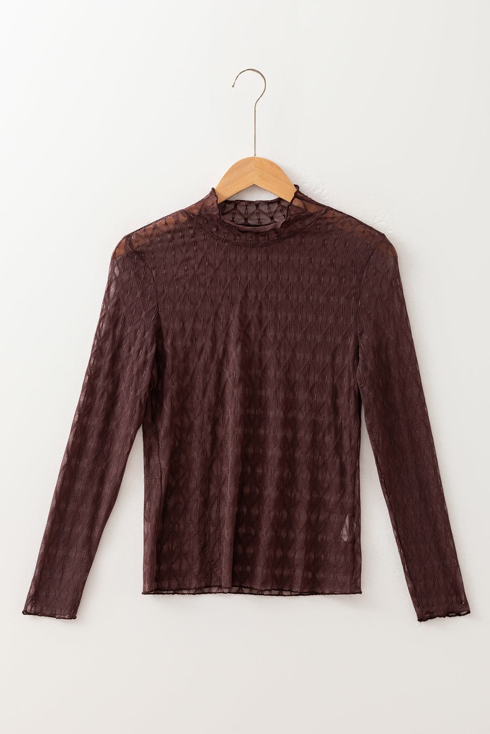 Sheer Mesh Lettuce Trim Long Sleeve Top