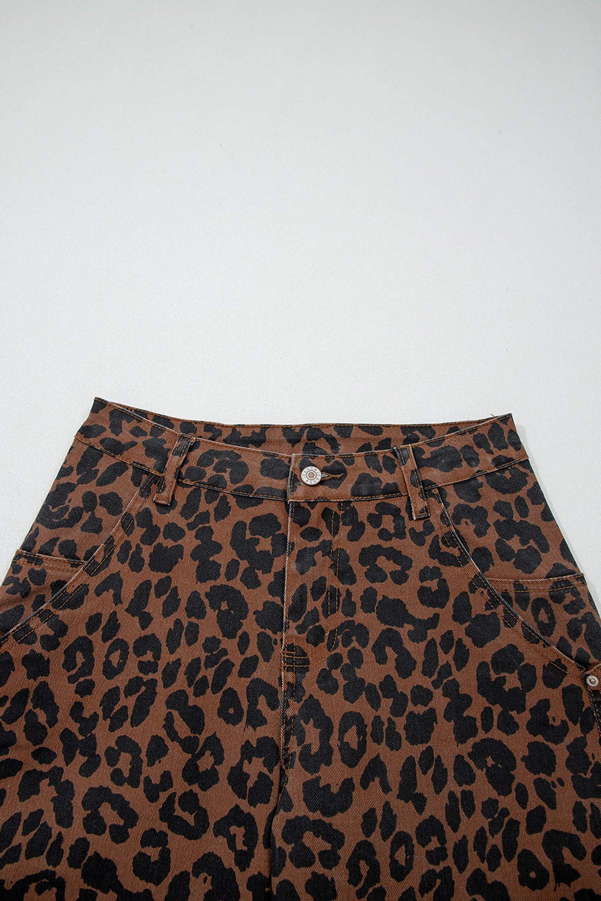 Leopard Seam Detail High Waist Barrel Leg Jeans