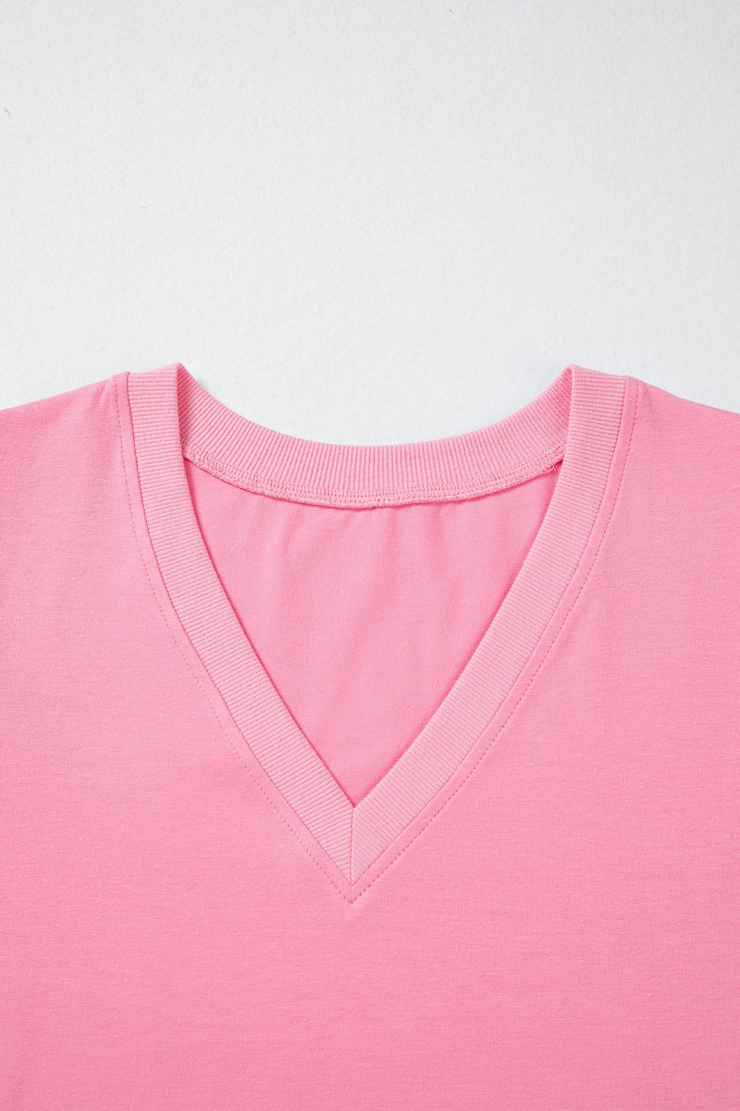 Solid V-Neck Short Puff Sleeve Blouse