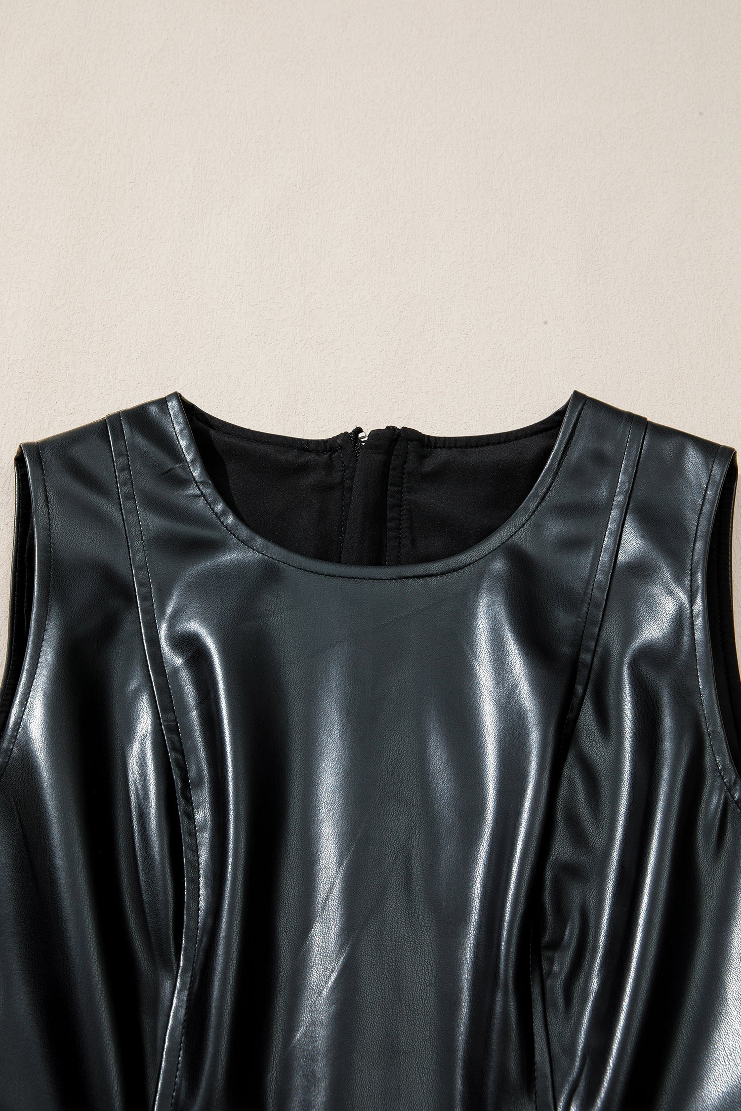 Faux Leather Ruffle Hem Sleeveless Mini Dress