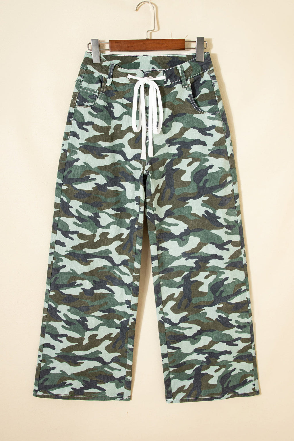 Camo Wide Leg Drawstring Denim Pants