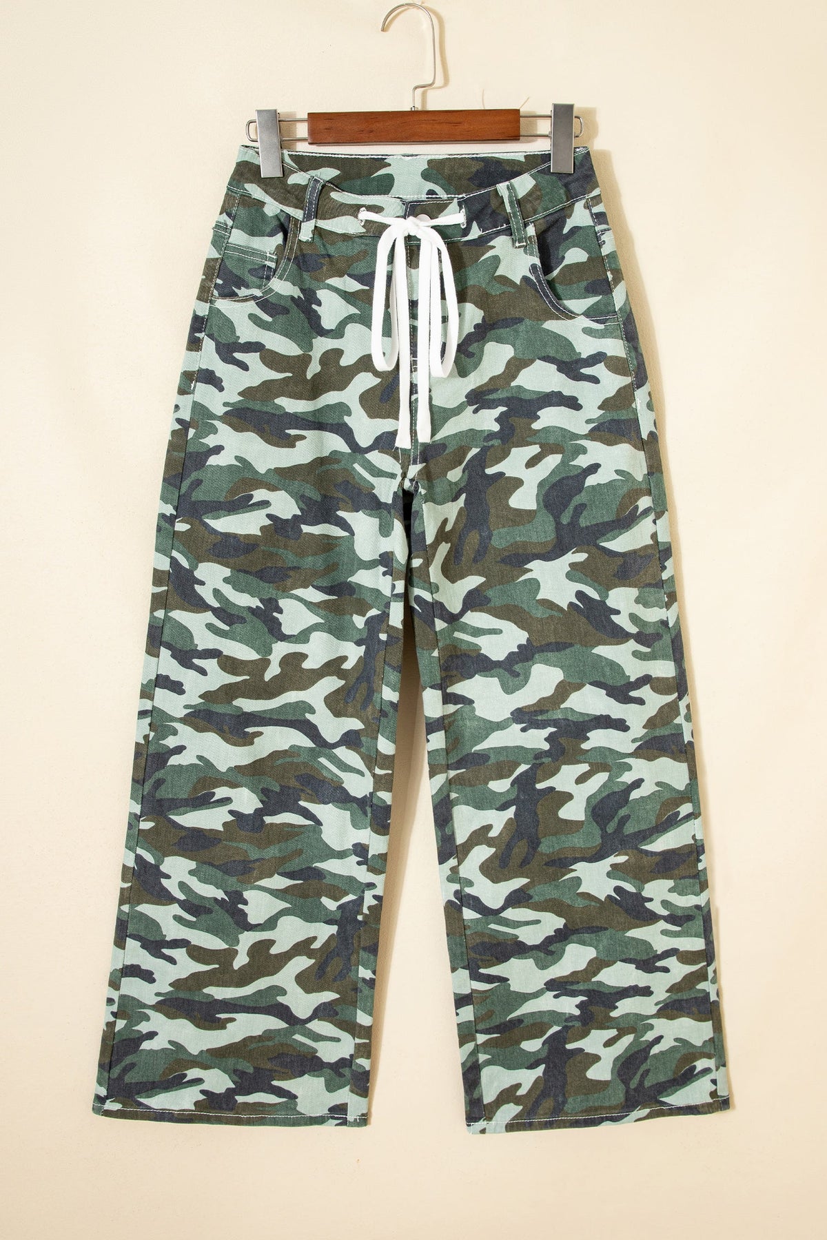 Camo Wide Leg Drawstring Denim Pants