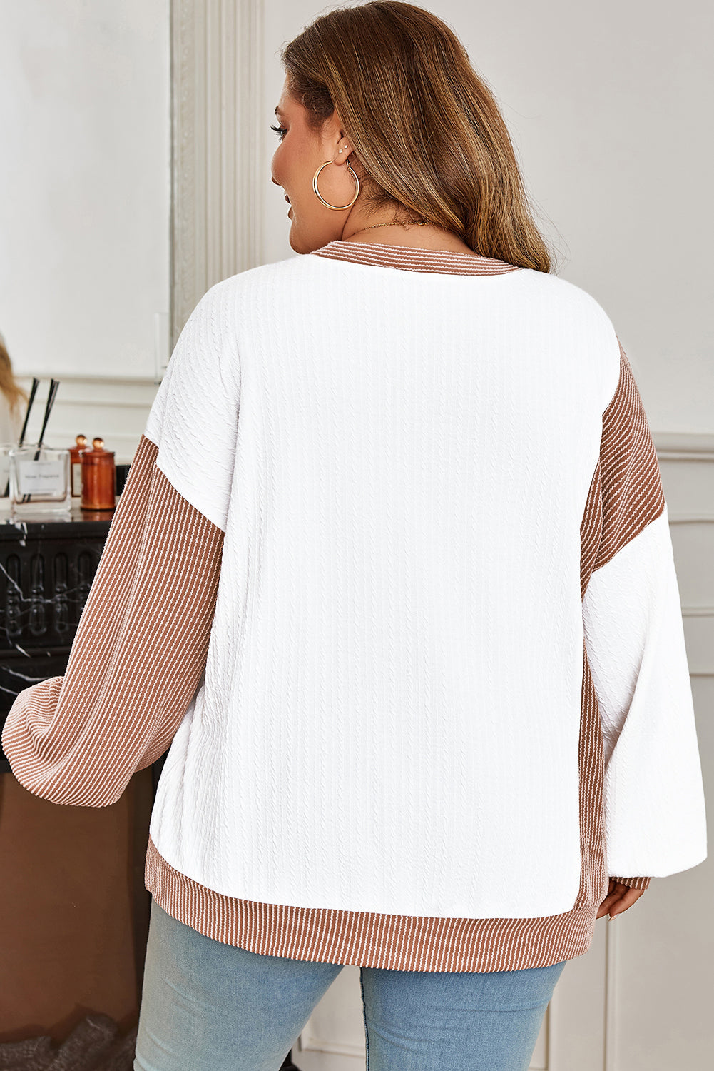 Plus Size Colorblock Cable Textured Top