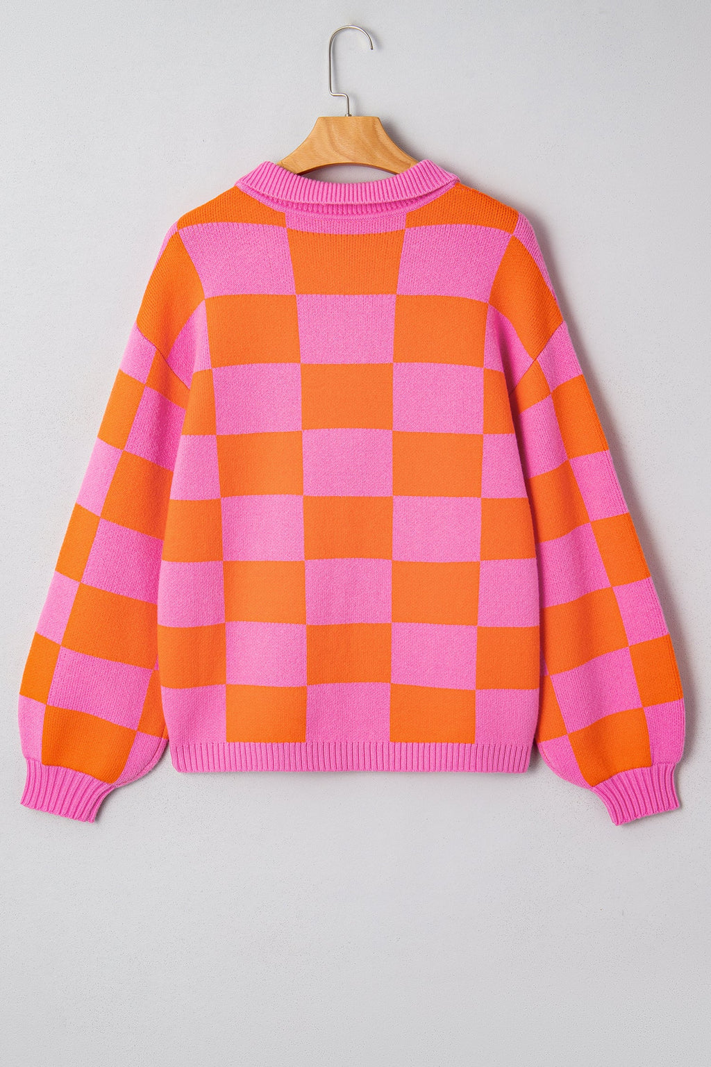 Checker Polo Collar Baggy Knit Sweater