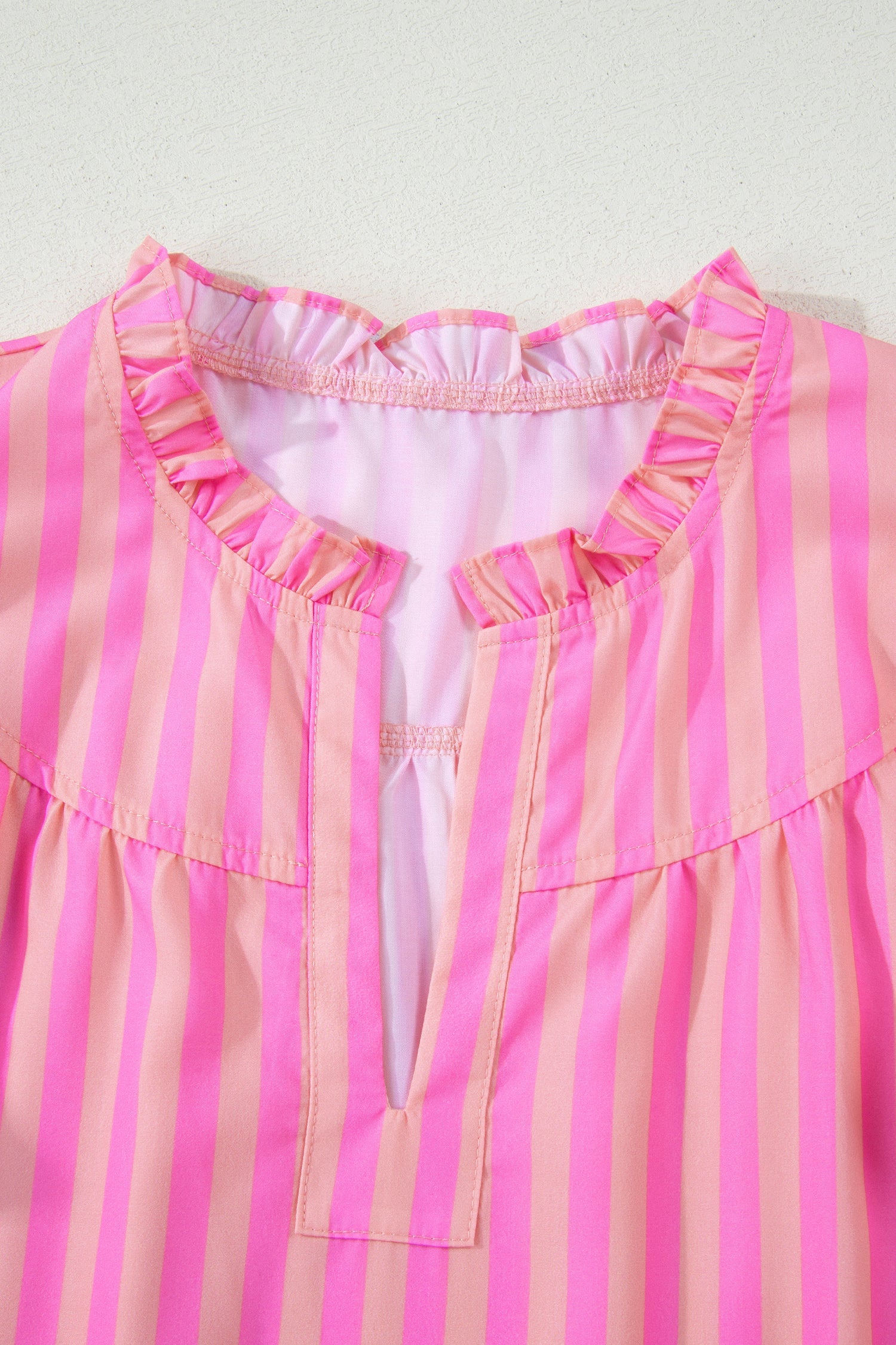 Stripe Split Neck Ruffle Sleeve Summer Blouse