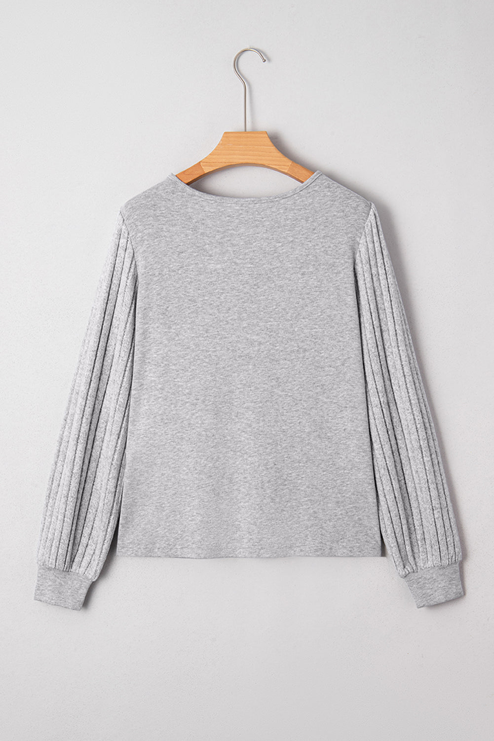 Hollow Lace Ribbed Knit Patchwork Long Sleeve Top