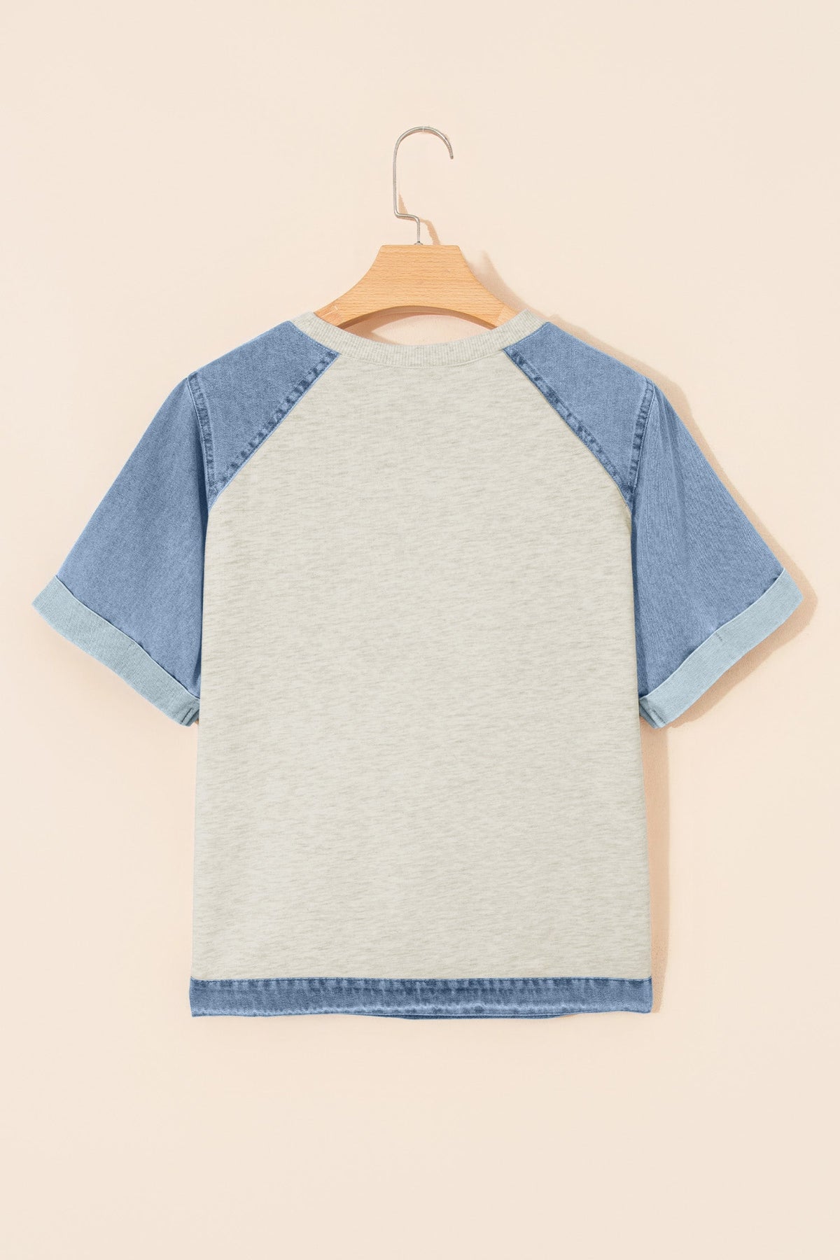 Colorblock Denim Patchwork Raglan Sleeve Tee