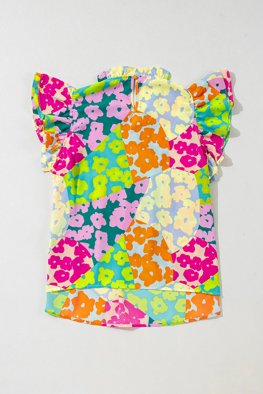 Abstract Leopard Pleated Flutter Sleeve Blouse