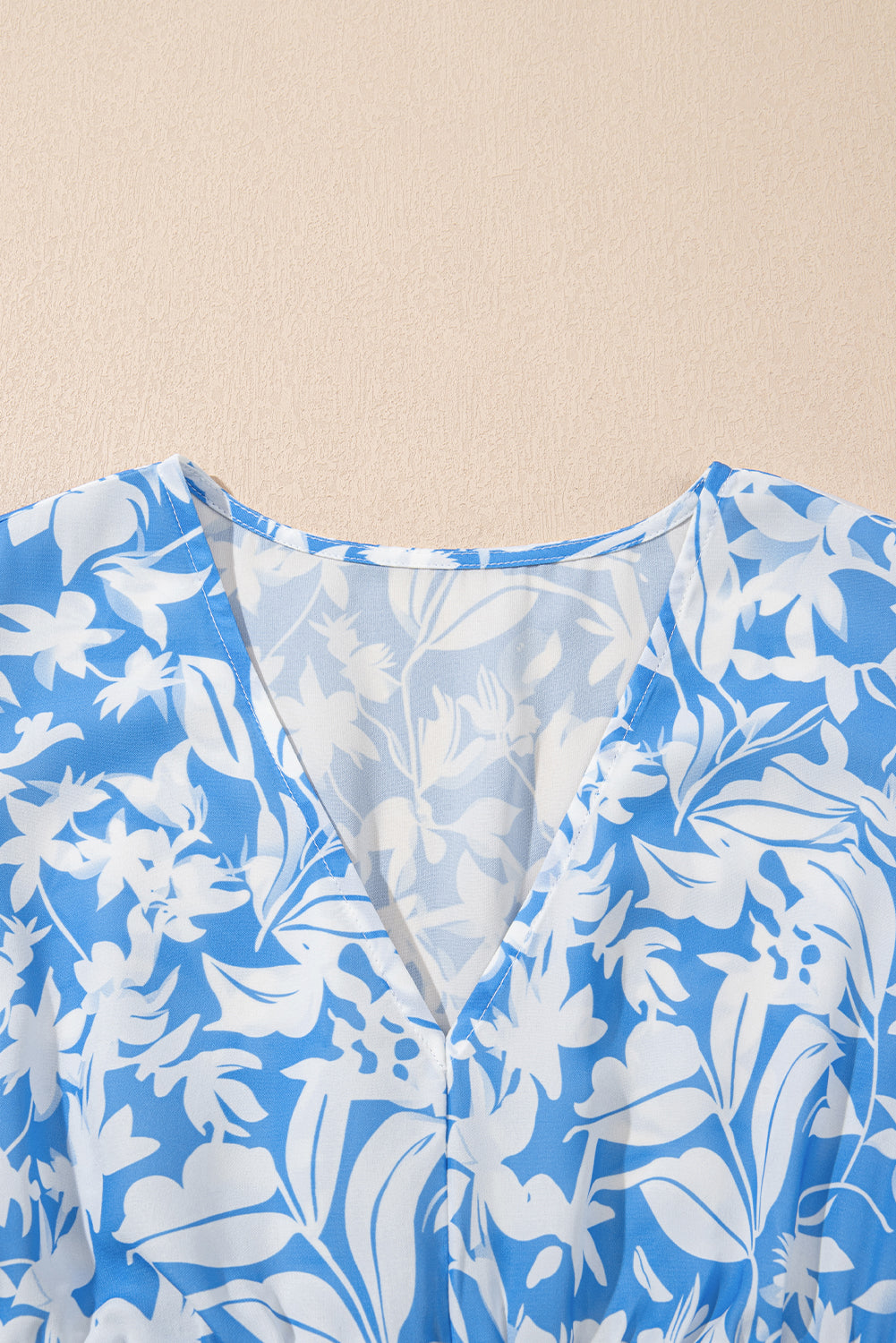 Floral V-Neck Puff Sleeve Flowy Maxi Dress