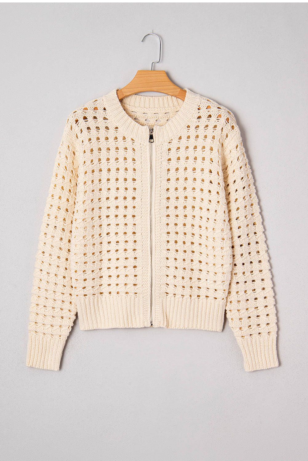 Hollowed Knit Zip Up Sweater Cardigan
