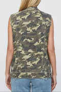 Camo Denim Cargo Pocket Buttoned Vest