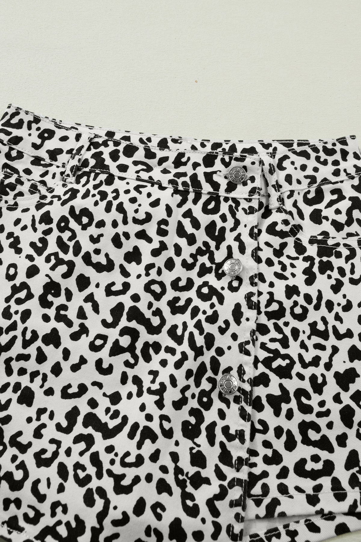 Leopard Denim Buttoned Overlap Shorts