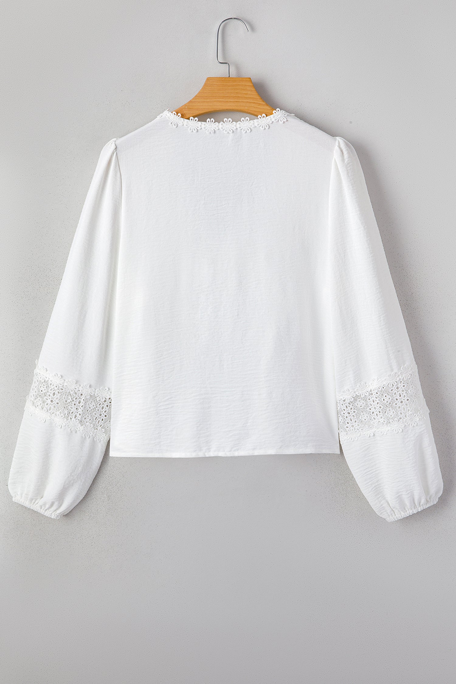 Solid Floral Guipure Lace Frilled Long Sleeve Blouse
