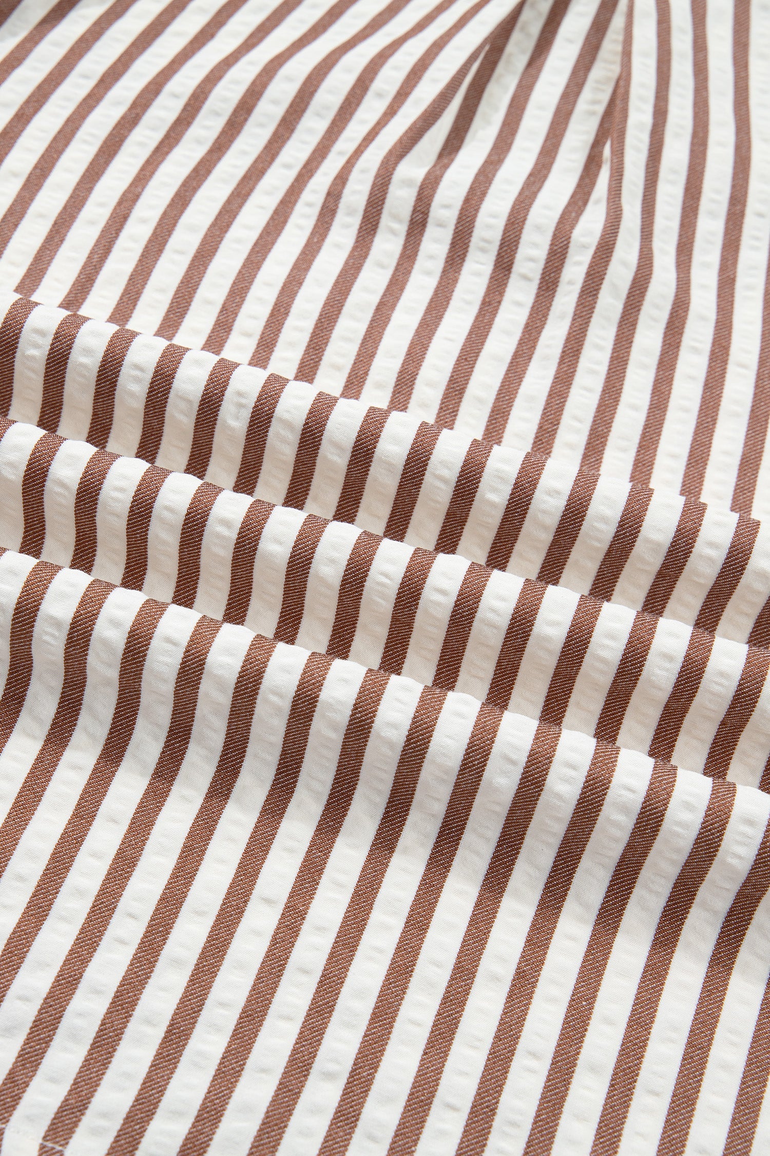 Stripe Collared V-Neck Bubble Sleeve Blouse