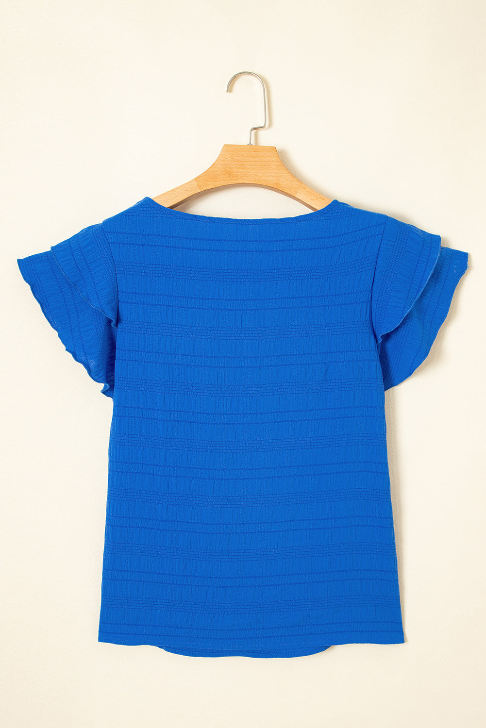 Solid Textured Ruffled Sleeve Round Neck Top