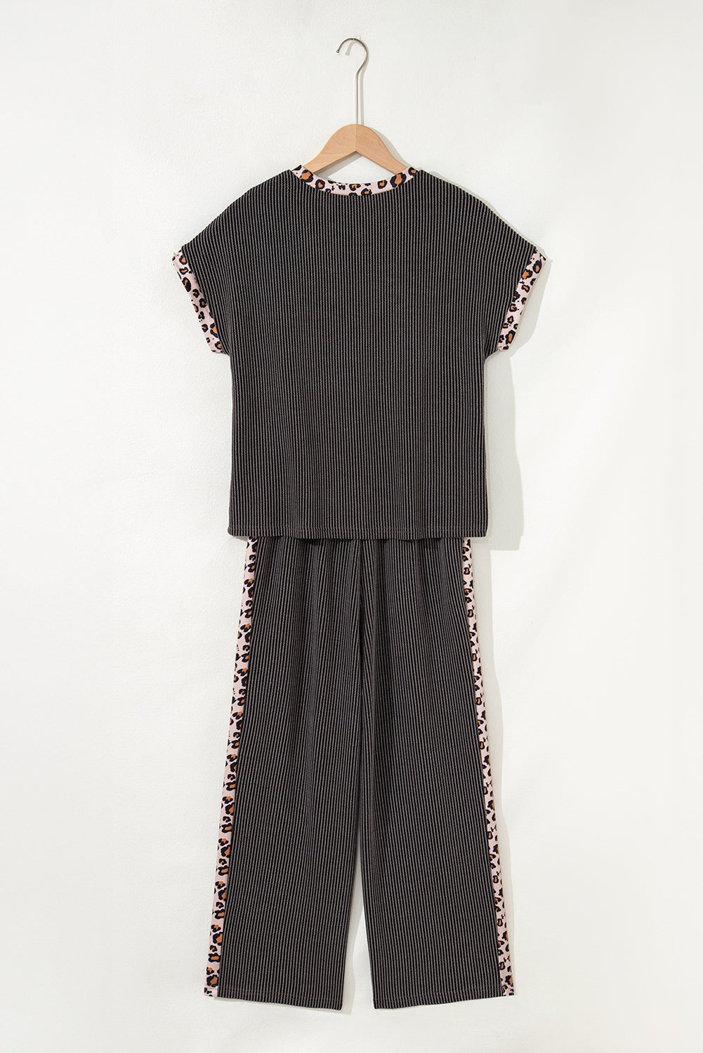 Leopard Patchwork Corded Knit Top & Crop Pants Set