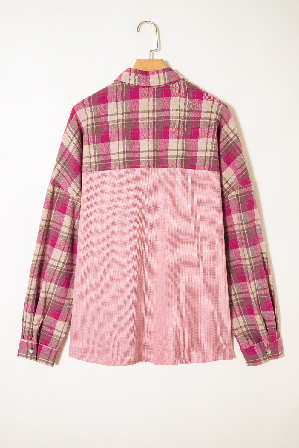 Plus Size Plaid Patchwork Waffle Patch Pocket Shirt