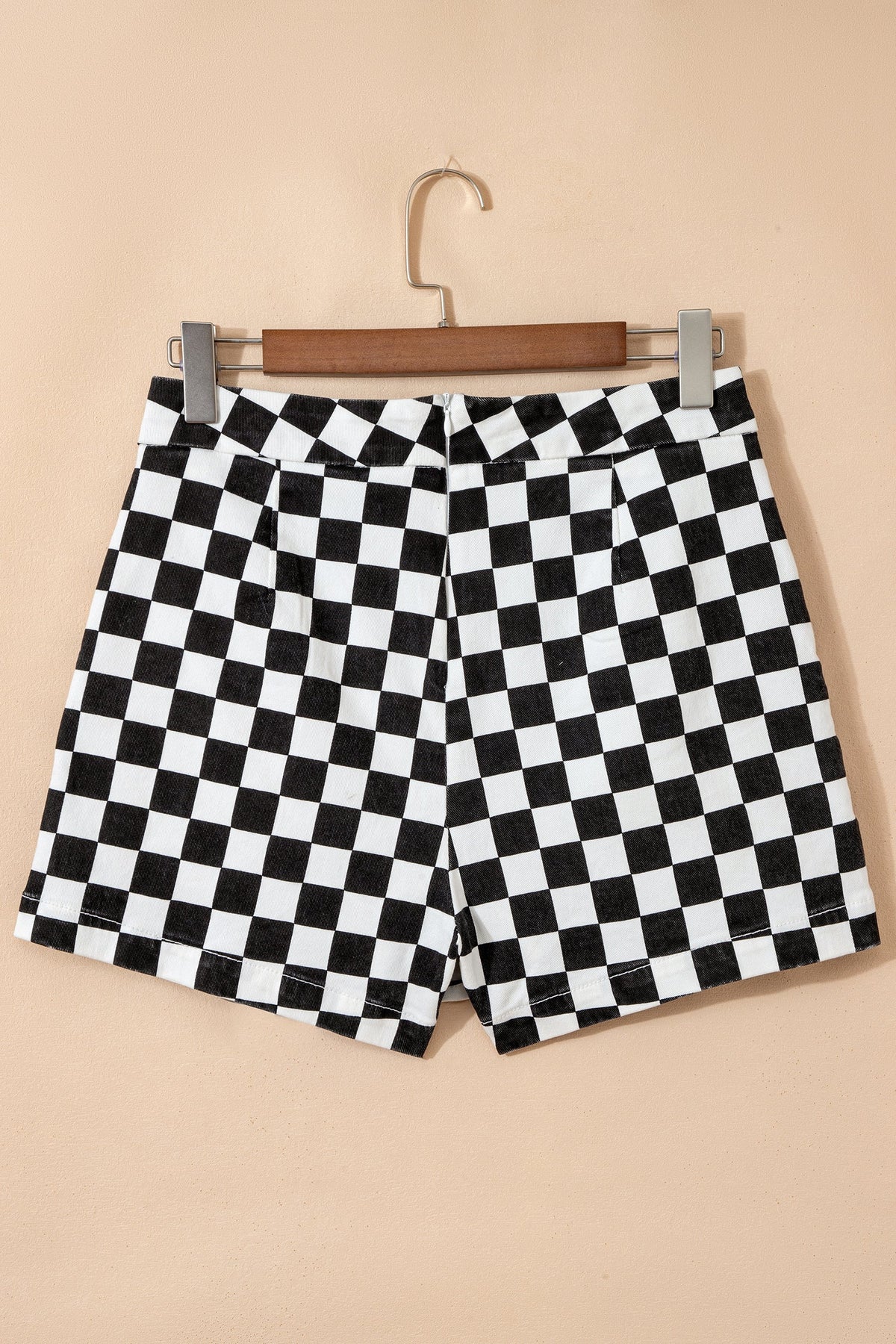 Checker Denim Pocketed Overlap Skort