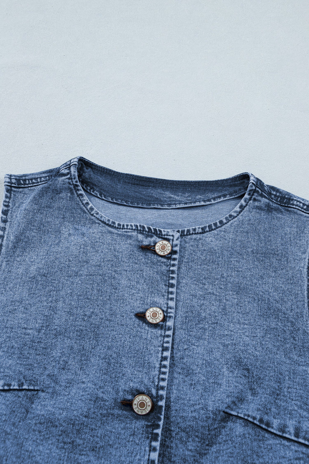 Western Denim Button Front Slit Sleeveless Vest