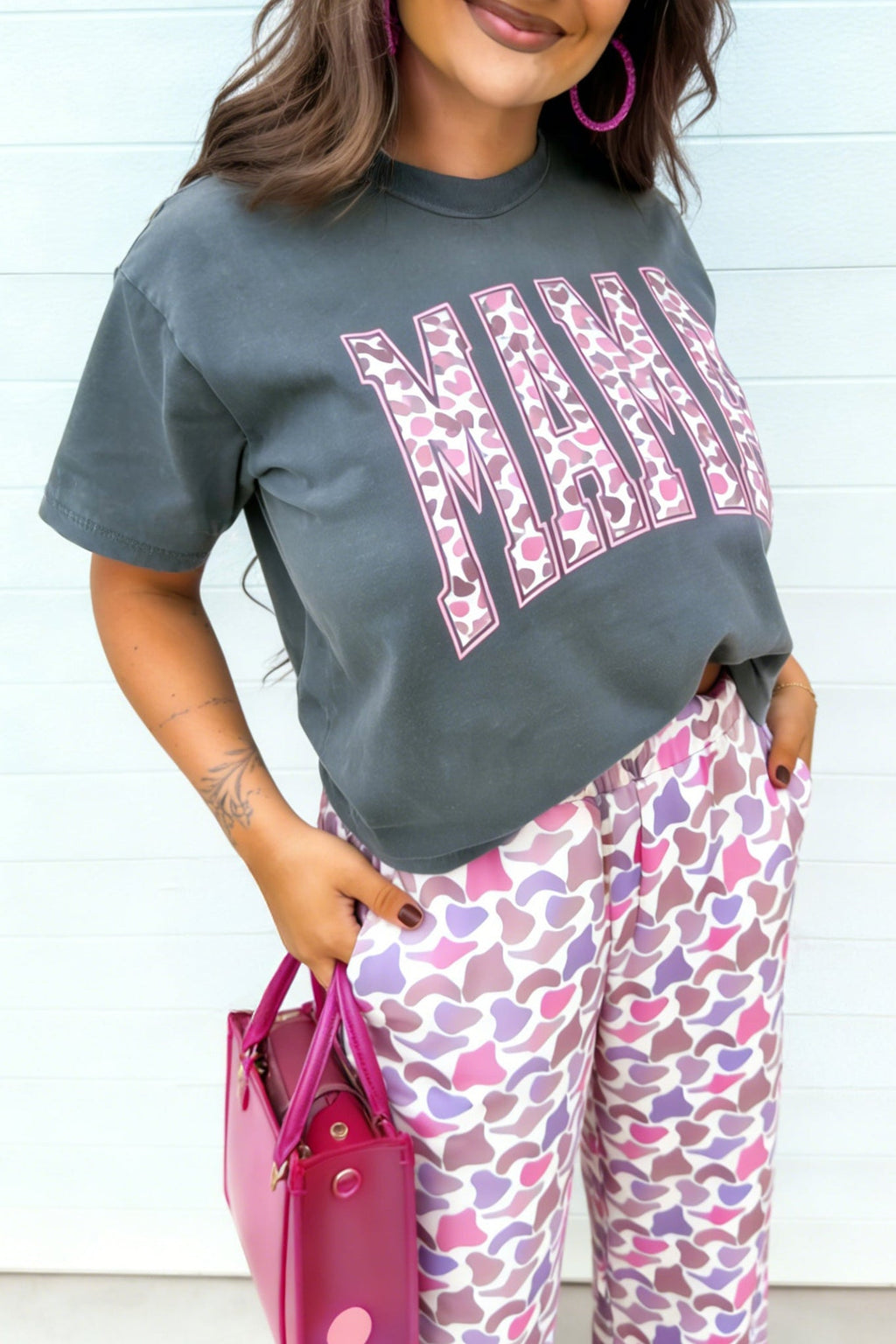 MAMA Camo Graphic Tee & Loose Pant Set