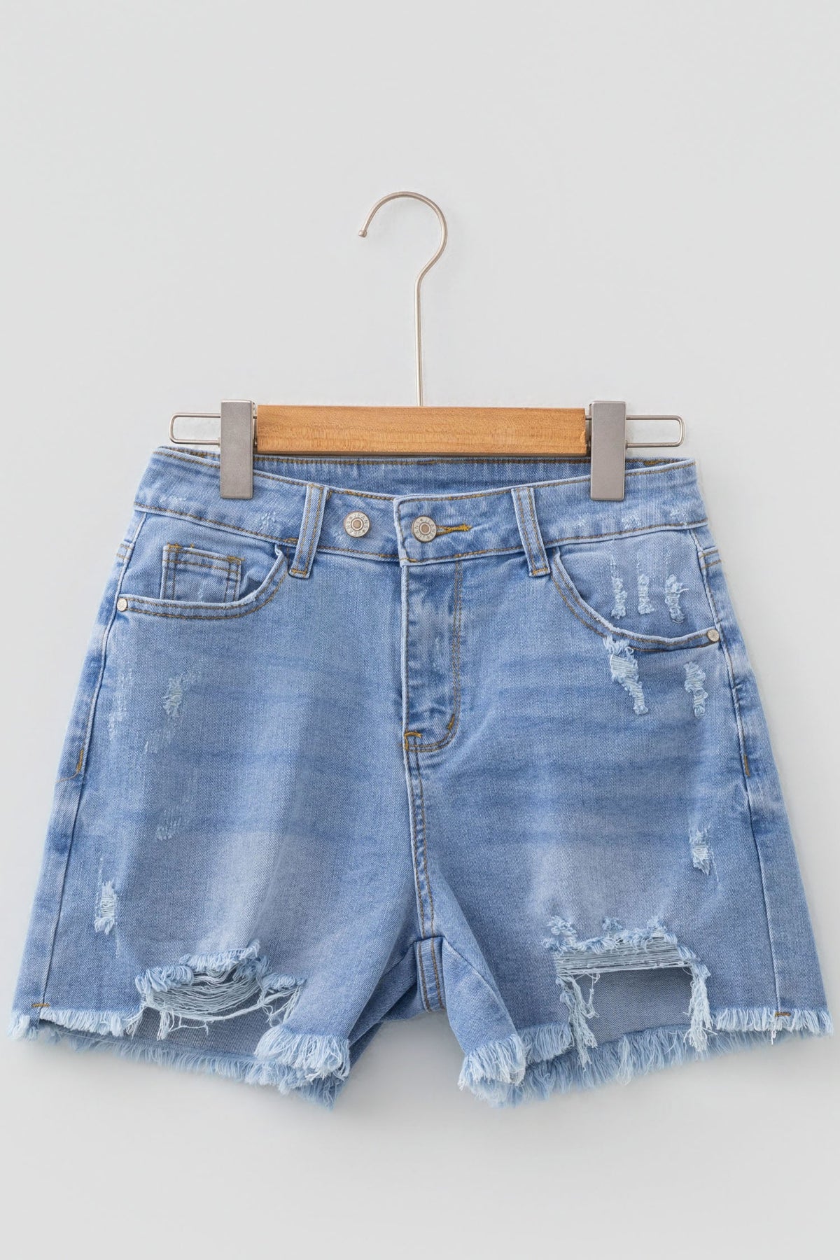 Distressed Denim Asymmetric Raw Hem Shorts