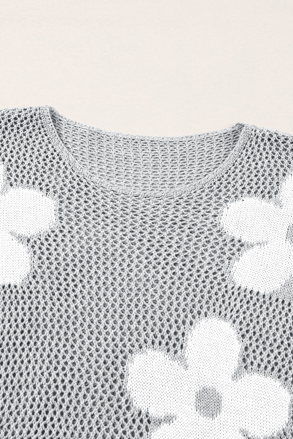 Floral Hollowed Knit Drop Shoulder Pullover Sweater